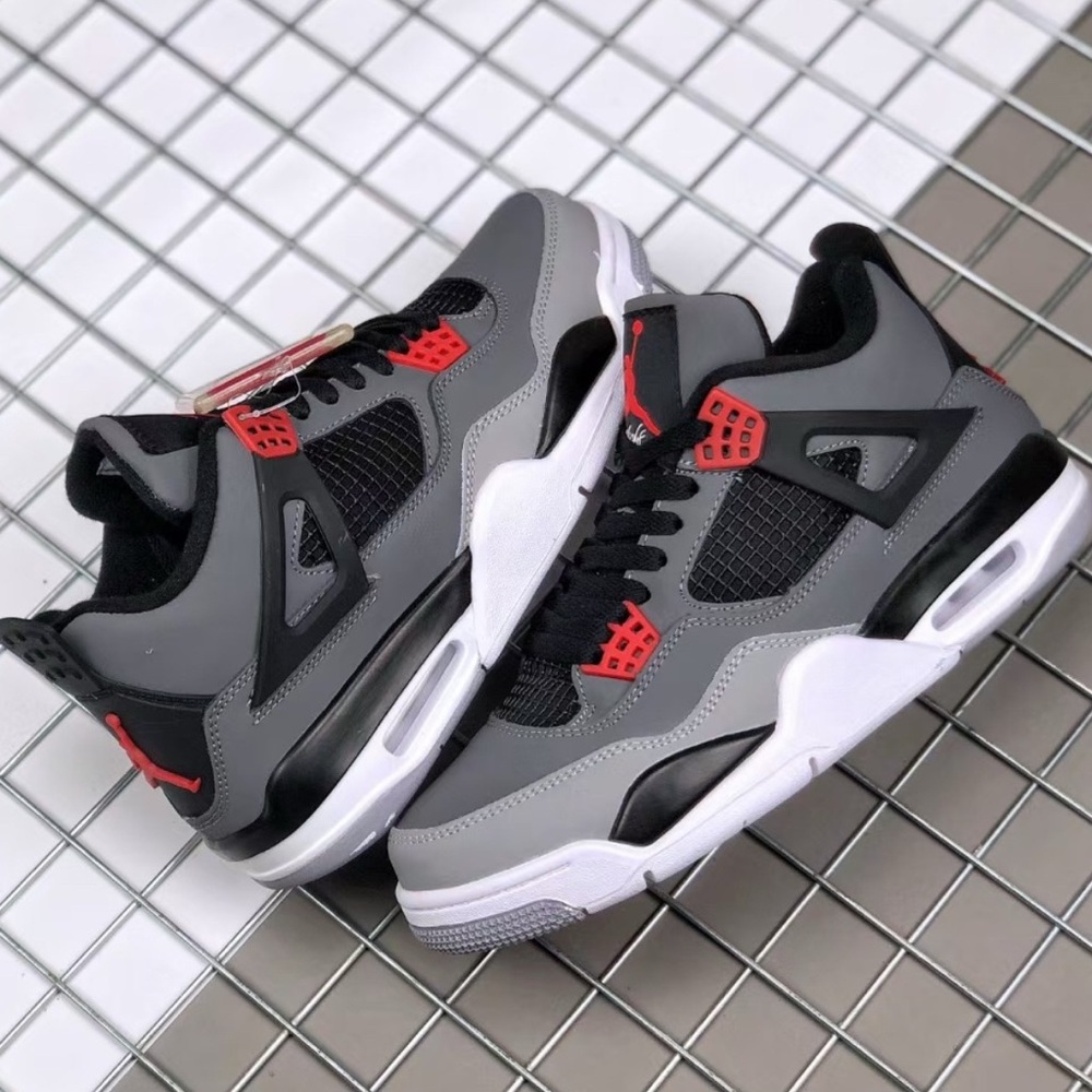 Gray and Red Sneakers